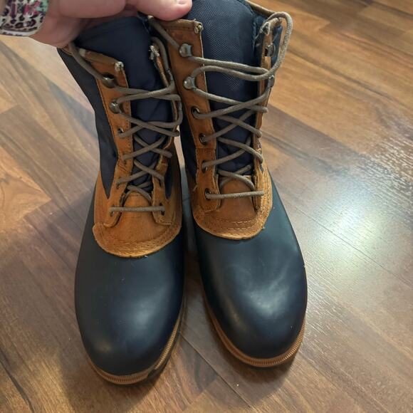 Vintage Lands' End Navy Blue & Brown Duck Boots Size 10 Rain Winter - Picture 4 of 10
